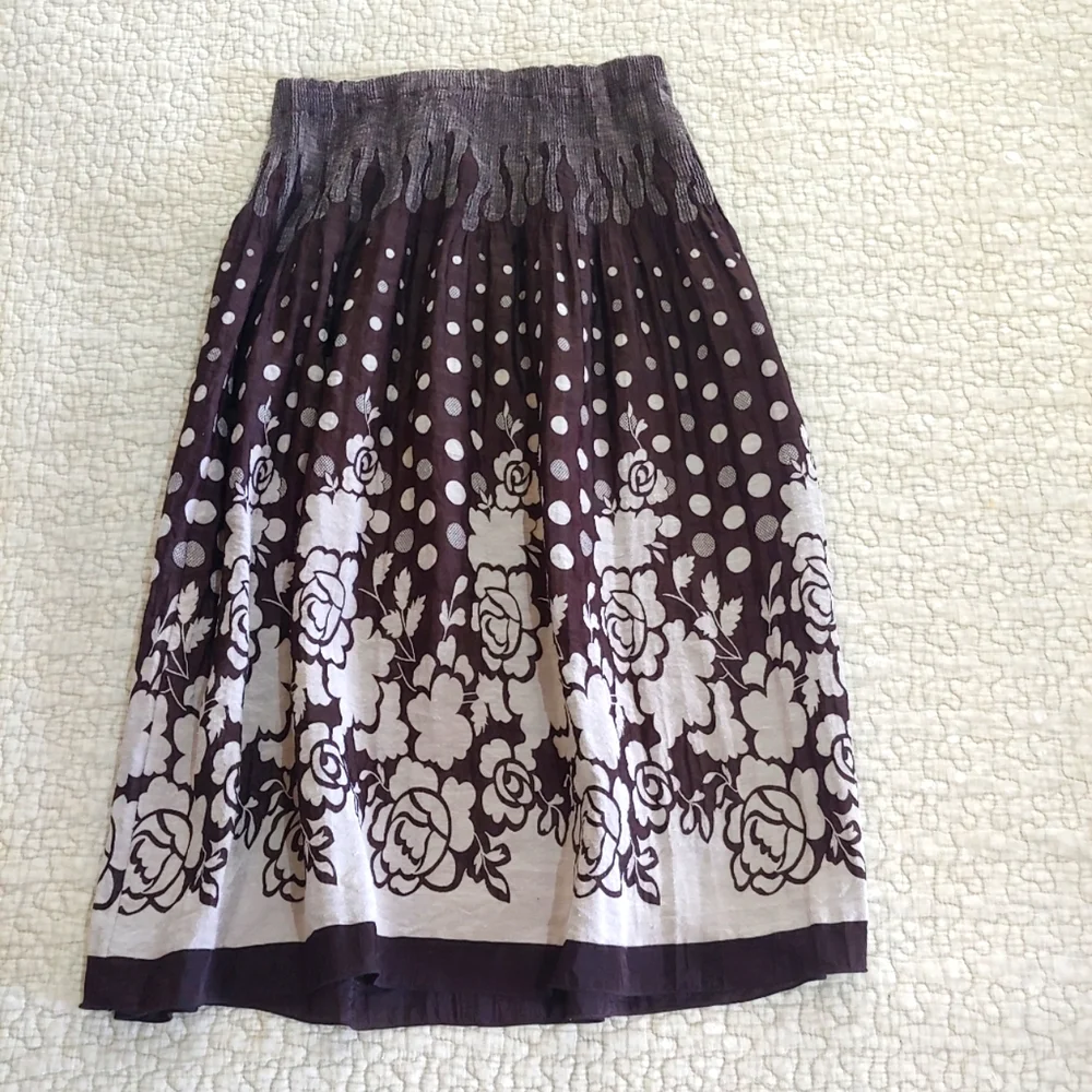 Talassio Floral Print Skirt, Women's Size M, Brown/Taupe